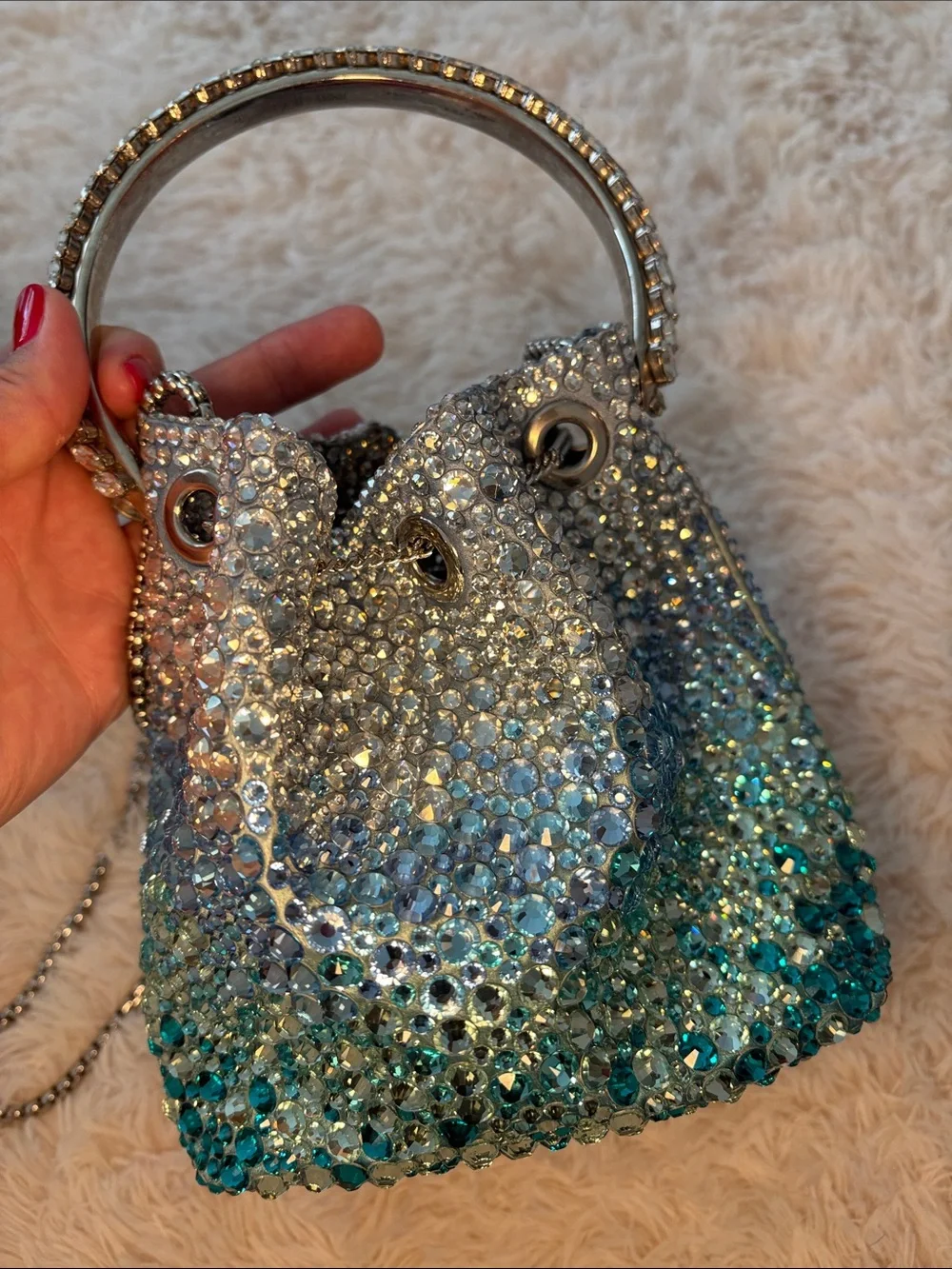 Jimmy Choo rare Crystal Ombre Bucket Bag with Rhinestone Handle - Picture 6 of 7